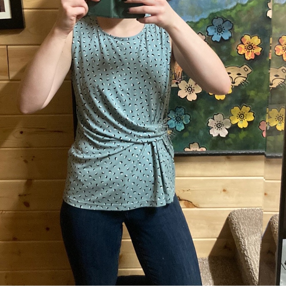 Ann Taylor blue sleeveless blouse.